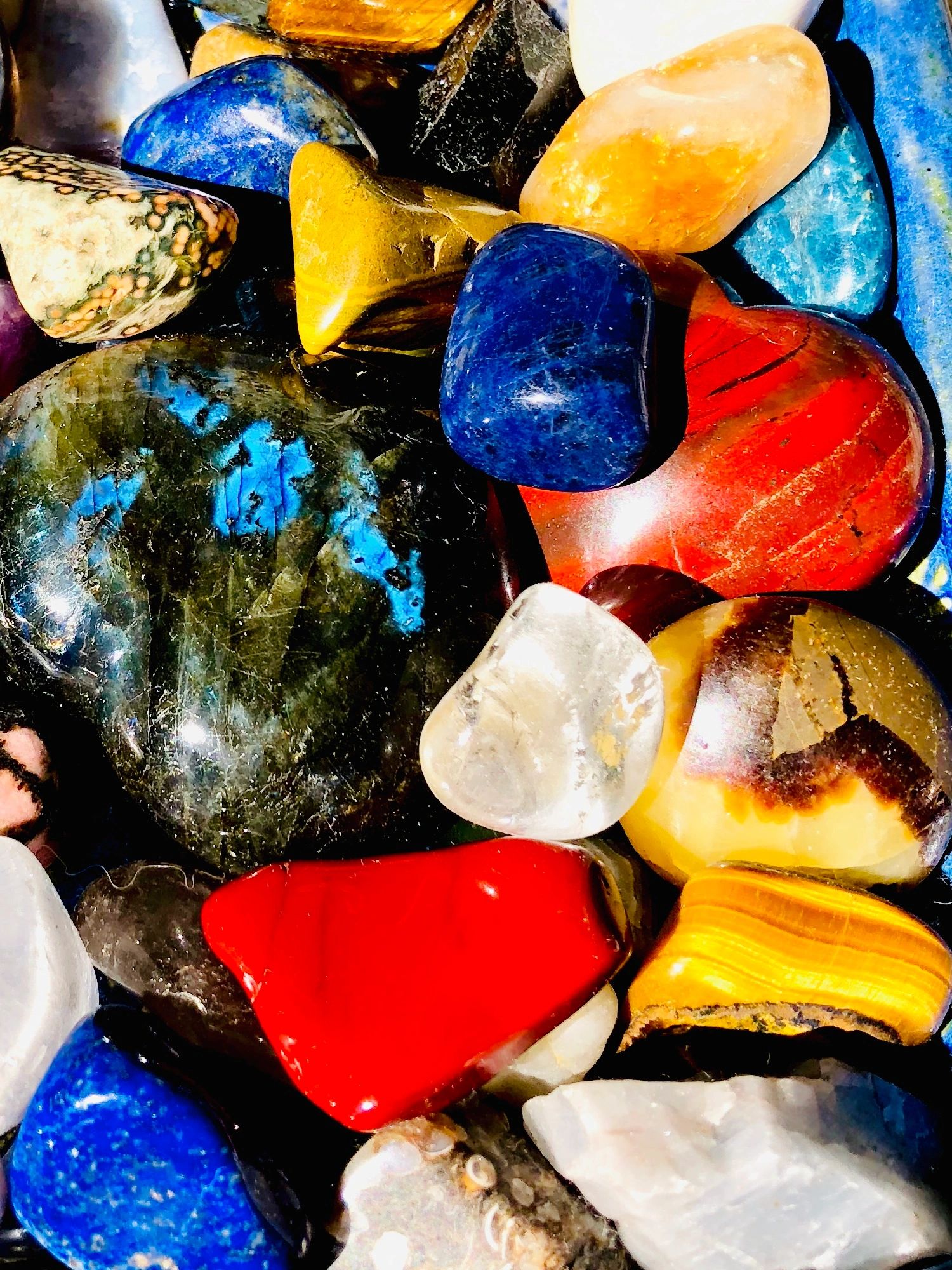 A collection of colorful healing crystals